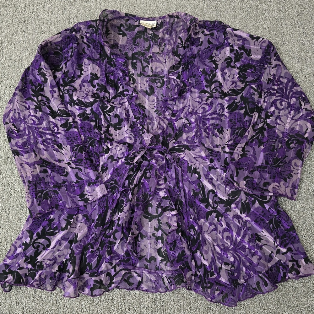 Vintage Y2K Kim Rogers Sheer Floral Layering‎ Top L Ruffle Regency Romantic